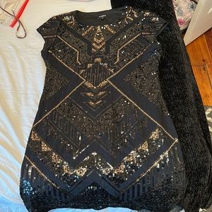 black and gold sequin dress